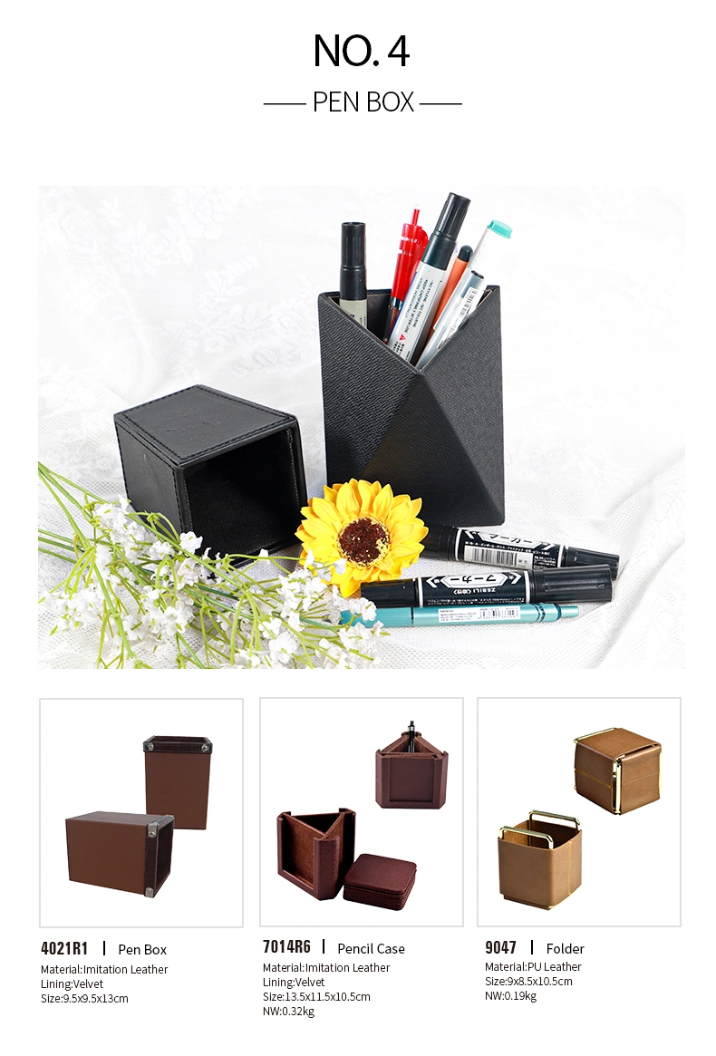 2023 New Design Wholesale PU Leather Office Desktop Organizer Stationery Set