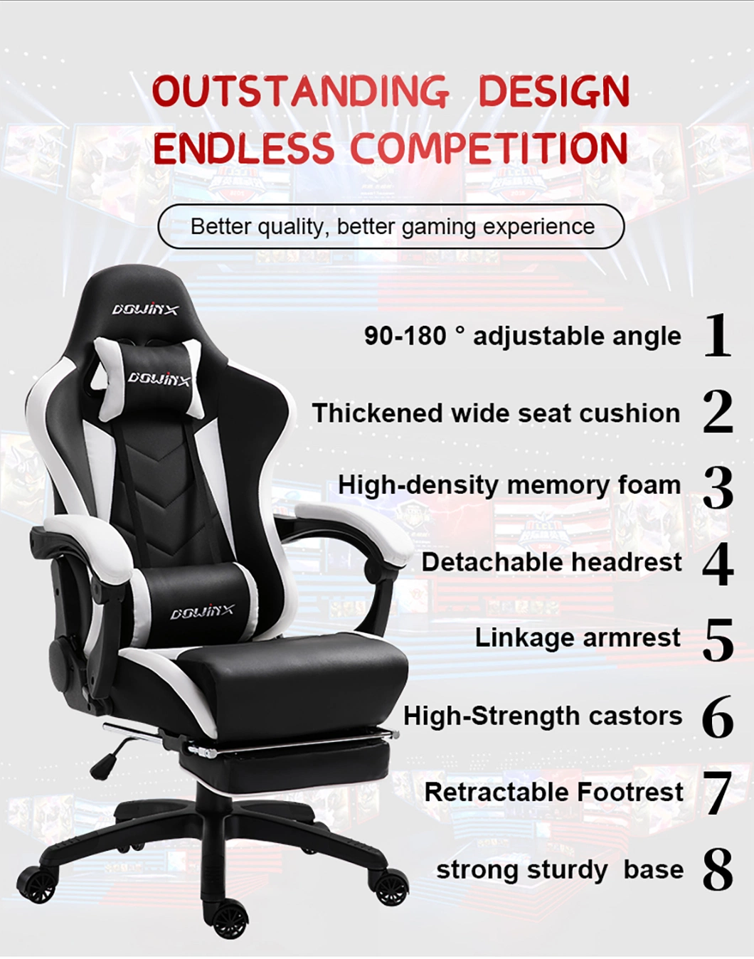 Adjustable Swivel Sport Leather Computer Chair Office Furniture Gaming Chair